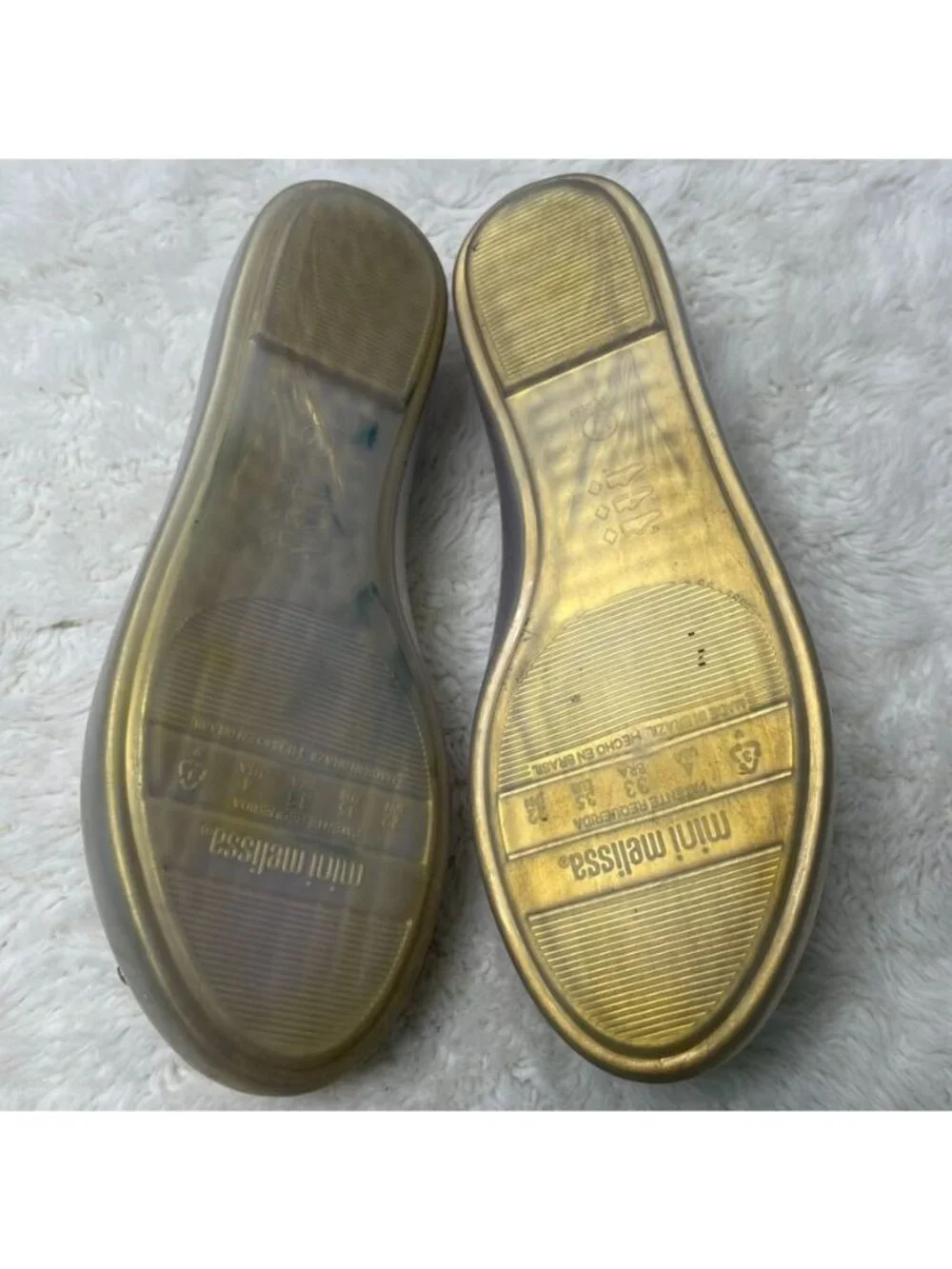 Mini Melissa Sweet Love Fly Butterfly Jelly Flats Pearly Gold Big Kid Size 4 EU